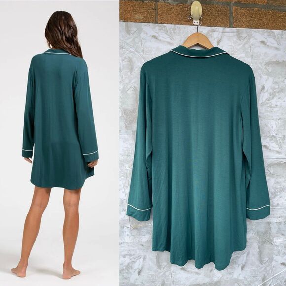 Eberjey Gisele Sleep Shirt in Evergreen Ivory Pajamas size medium - Picture 2 of 11